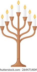 Candelabro moderno de sete braços com velas brancas iluminadas