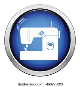 Modern sewing machine icon. Glossy button design. Vector illustration.