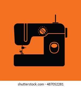 Modern sewing machine icon. Orange background with black. Vector illustration.