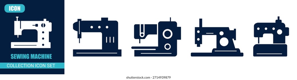 Ilustración de conjunto de iconos de máquina de coser moderna