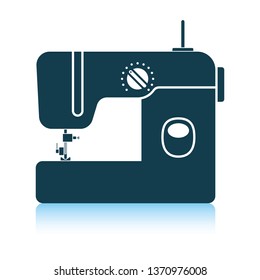 Icono de máquina de coser moderna. Diseño de reflexión de sombra. Ilustración vectorial.