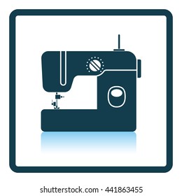 Modern sewing machine icon. Shadow reflection design. Vector illustration.