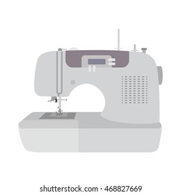 Modern sewing machine on white background. Machine for home self made clothes. sew hobby. Flat isolated vector illustration