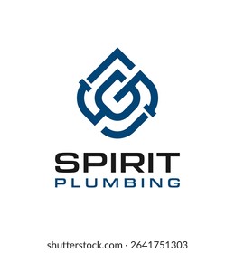 Modern SG monogram plumbing logo with geometric flow symbol for pipe service identity