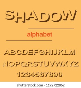 Modern shadow font design for typography on orange background. 3D Alphabet, illustration vector.