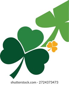 Modern shamrock clover design with small accent detail. Flat vector illustration representing Irish luck and St. Patrick’s Day theme, isolated on white background.