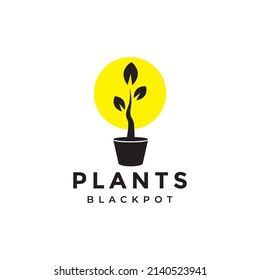 modern shape black plant pot with sun logo design, vector graphic symbol icon illustration creative idea
