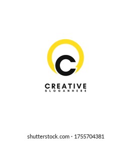 Modern shape C logotype with yellow circle technology design concept