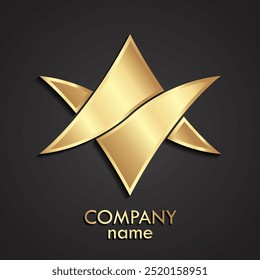 Diseño de forma moderna 3D metal dorado logo