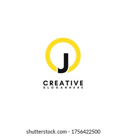 Modern shape J logotype with yellow circle technology design concept