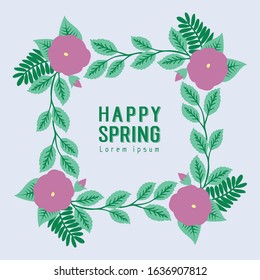 Modern shape of leaf and pink rose flower frame, for happy spring wallpaper decoration cards. Vector