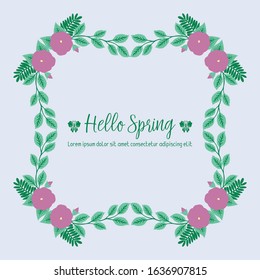 Modern shape of leaf and pink rose flower frame, for happy spring wallpaper decoration cards. Vector