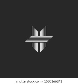 Modern shape Letter H logo monogram, parallel overlapping lines form business card emblem, typography black and white design element