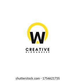 Modern shape W logotype with yellow circle technology design concept