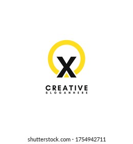 Modern shape X logotype with yellow circle technology design concept