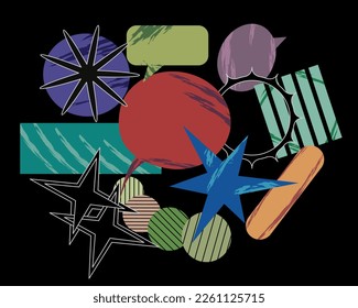 Modern shapes for swiss minimal style design. Abstract art geometrical poster design layout with editable text and graphics. Universal trendy geometric linear shapes set. Useful for poster design