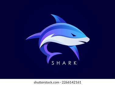 Modern Shark gradient logo. Fish logo design template. Seafood restaurant shop Logotype concept icon.