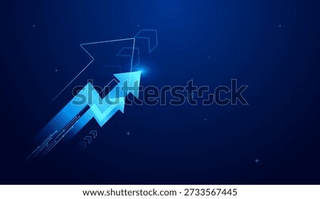 Modern sharp arrows move upward concepts, and marking a clear point where finance begins to increase toward a defined targets, The glowing arrow shows finance elements