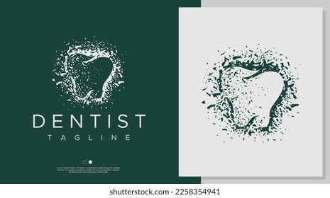 Modern shattered dental logo design template. Luxury dentist tooth logo branding