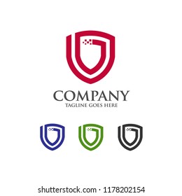 modern shield with continuous line logo concept