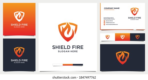 Modern Shield Fire Logo And Business Card