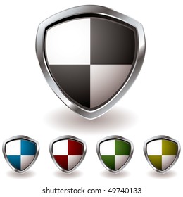 modernes Schildsymbol mit schwarzem Quartier und bunten Schnitten