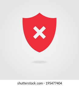Modern shield icon with cancel symbol.