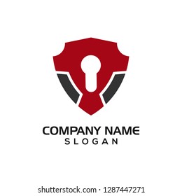 Modern shield with keyhole for security logo template or design resources