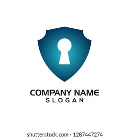 Modern shield with keyhole for security logo template or design resources