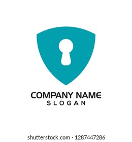 Modern shield with keyhole for security logo template or design resources