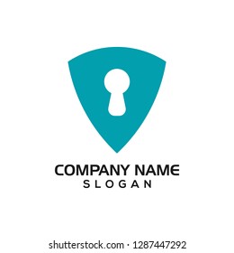 Modern shield with keyhole for security logo template or design resources