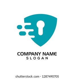Modern shield with keyhole and technology accent for security logo template or design resources