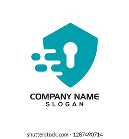 Modern shield with keyhole and technology accent for security logo template or design resources