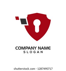 Modern shield with keyhole and technology accent for security logo template or design resources