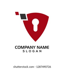Modern shield with keyhole and technology accent for security logo template or design resources