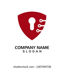 Modern shield with keyhole and technology accent for security logo template or design resources