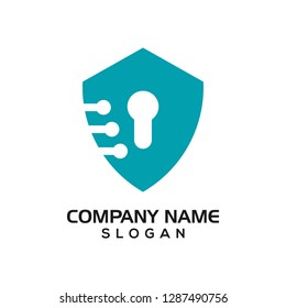 Modern shield with keyhole and technology accent for security logo template or design resources