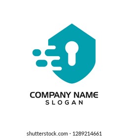 Modern shield with keyhole and technology accent for security logo template or design resources