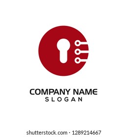 Modern shield with keyhole and technology accent for security logo template or design resources