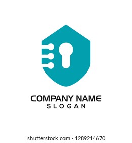 Modern shield with keyhole and technology accent for security logo template or design resources