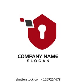 Modern shield with keyhole and technology accent for security logo template or design resources