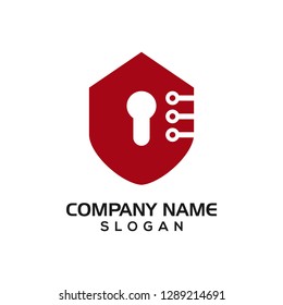 Modern shield with keyhole and technology accent for security logo template or design resources