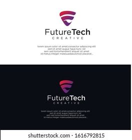 modern Shield Letter F V VF  Logo Tech Design Vector Stock illustration. Triangle Technology digital Logo creative concept