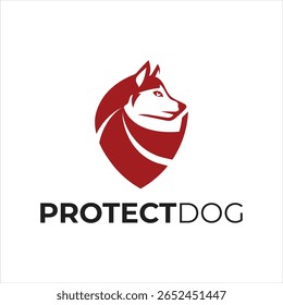Modern Shield Logo Design Featuring a Stylized Husky Head with a Bold Sans-Serif Font for "PROTECTDOG"