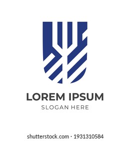 modern shield logo design with flat blue color style