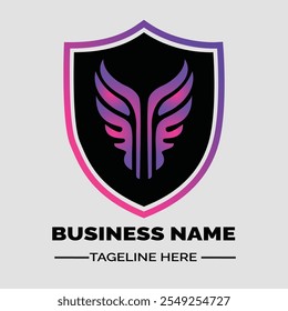 Modern Shield Logo Design with Gradient Wing Motif