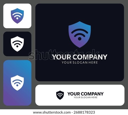 Modern shield logo design with wireless signal for branding, perfect for tech startups and innovative security companies needing a professional, clean look