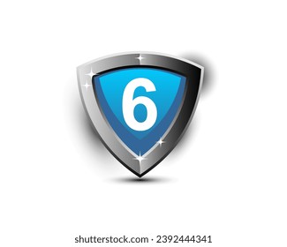 Diseño vectorial de icono de escudo moderno número 6. Logo de escudo moderno, plantilla de diseño de logotipo de placa