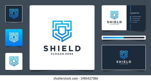 Modern shield security technology with initial S minimal shape concept. Logo design and business card branding for company.