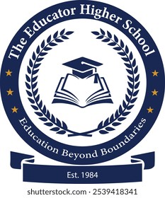  A modern shield symbol with an open book at its center, symbolizing knowledge and growth. Vibrant yet professional colors evoke trust and excellence, embodying academic success and future readiness.
